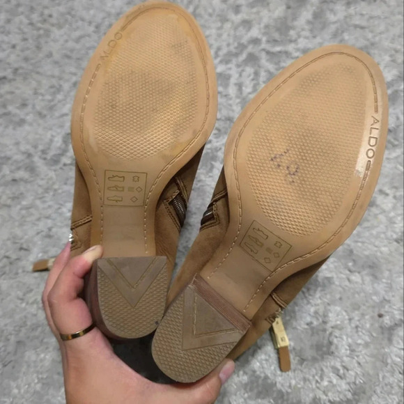 ALDO Mathia Brown Cognac Genuine Suede Block Heel Booties, Pre-loved, Zipper, 7 - Picture 14 of 16